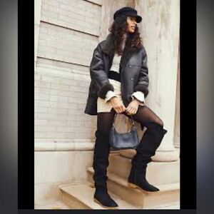 Free People Banks Suede‎ Over The Knee Boots in Black, Size 6.5 (EU 37) NWOB